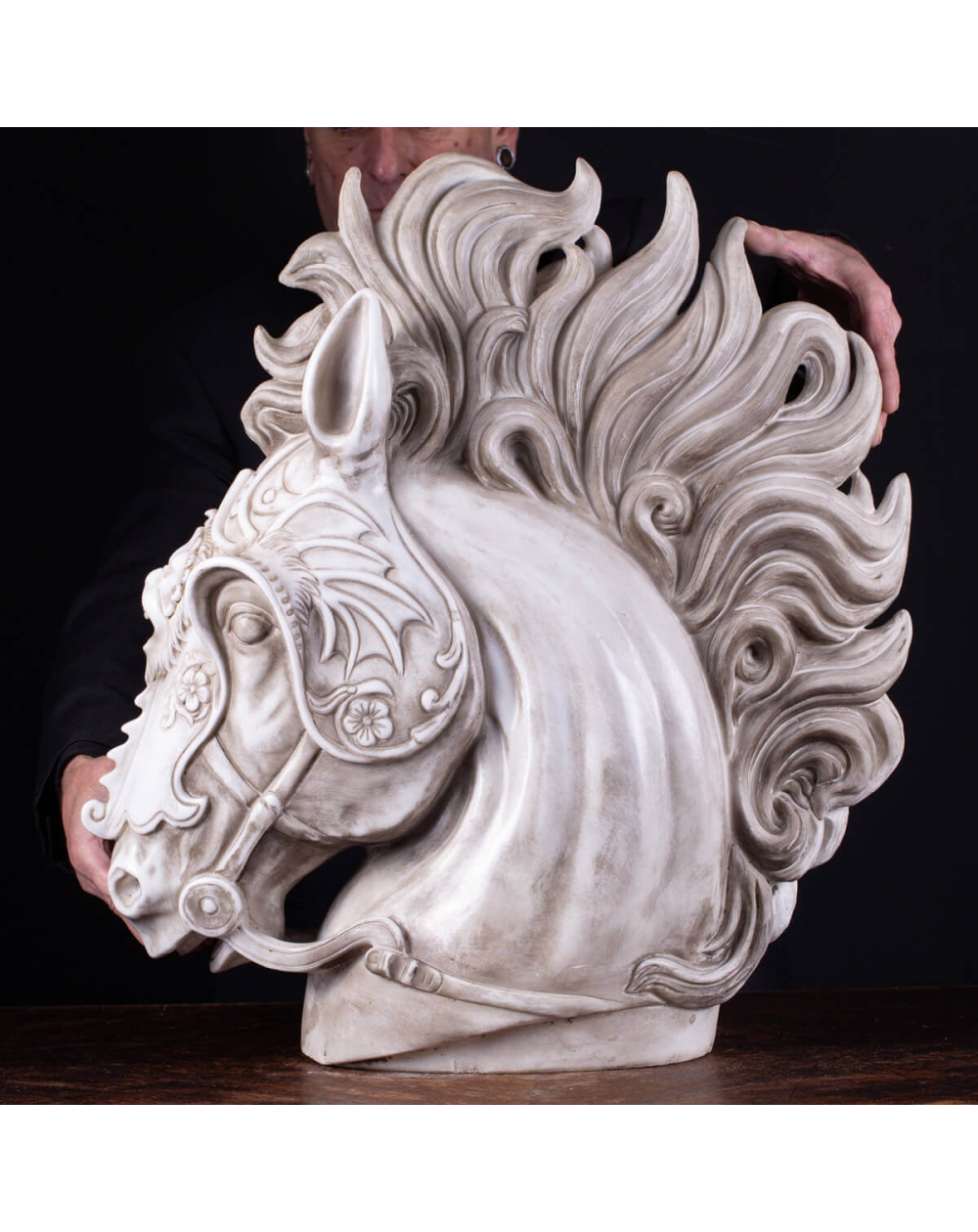Extraordinary Carrara Marble Horse with Armor: An Artisanal